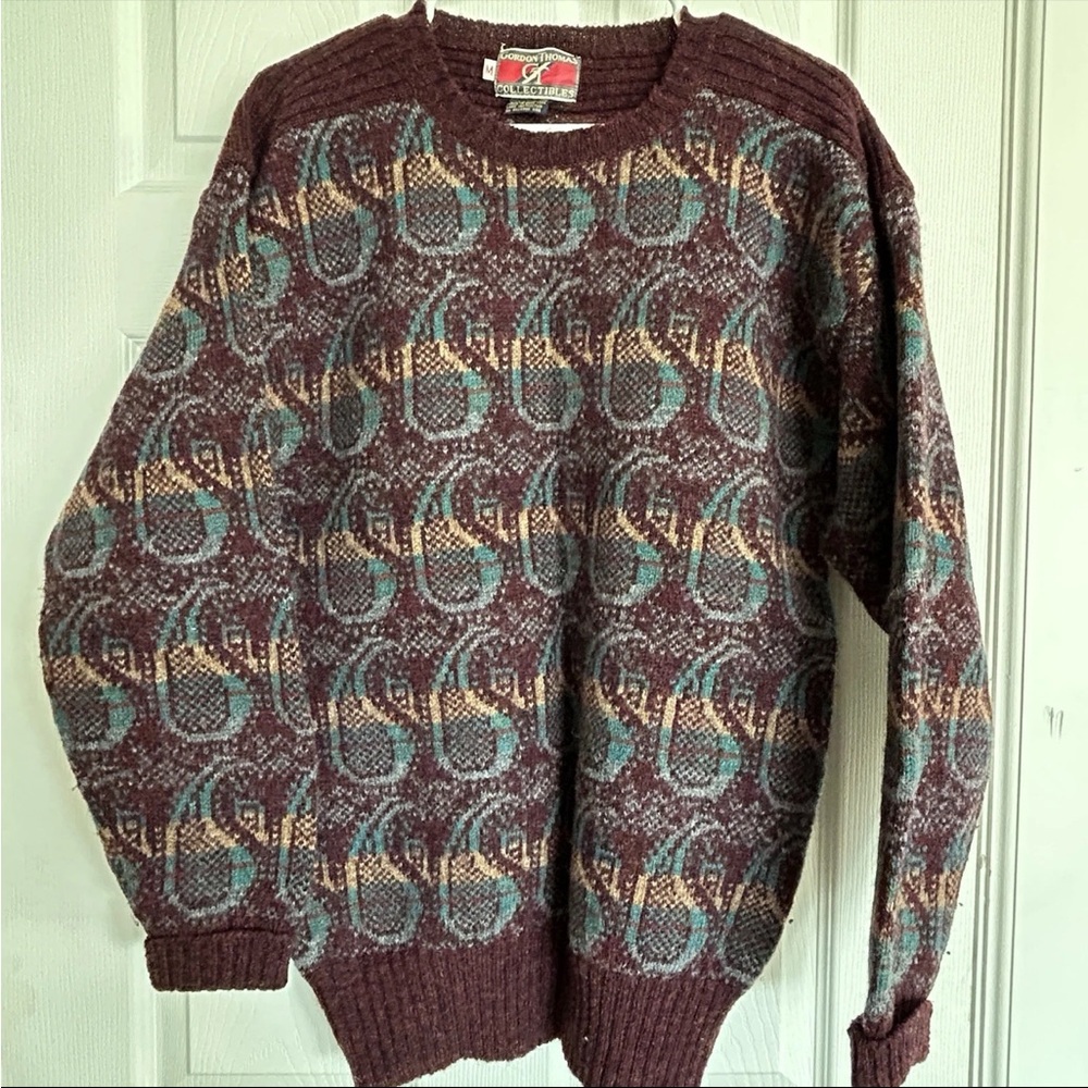 Vintage 80s Shetland Wool Sweater Size‎ Medium Paisley
